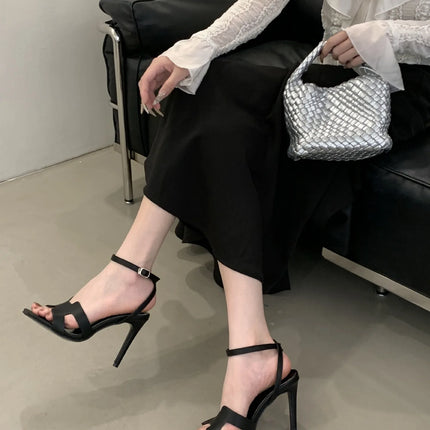 Alionly 2026 New Summer Fashion Open Toe Sandals Women Metal Buckle Narrow Band Thin Low Heel Gladiator Party Shoes