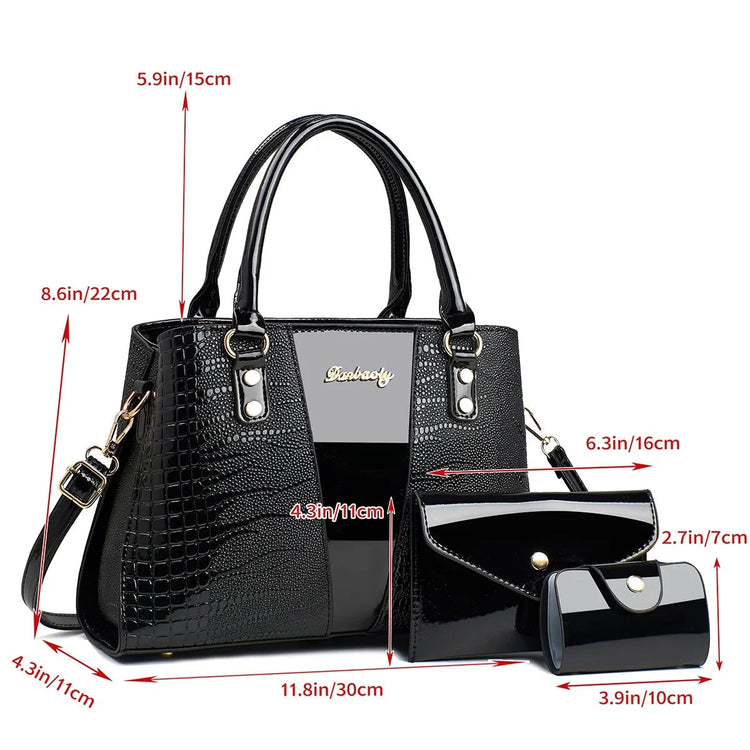 Large Capacity Crocodile Pattern Mother-Daughter Handbag Set Women's Shoulder Bag Fashionable PU Material Autumn Winter Bag PlatiNum