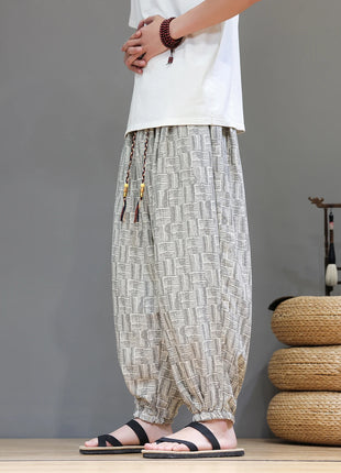Men's Corduroy Chinese Style Wide Leg Trousers, Lantern Pants, Comfortable and Breathable for Autumn and Winter, Casual Joggers