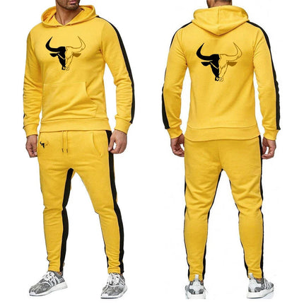 2025 Spring And Autumn Men's sport bull pattern Logo Print Daily Commute Simple Sports Comfortable Hoodies Pants Suits PlatiNum