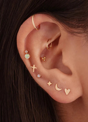 CANNER 1PC 925 Sterling Silver Exquisite Crown Opal Piercing Earring for Women Ear Studs Cartilage Earring Body Jewelry Gift PlatiNum