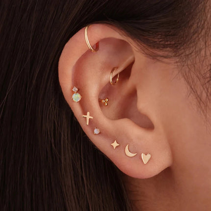 CANNER 1PC 925 Sterling Silver Exquisite Crown Opal Piercing Earring for Women Ear Studs Cartilage Earring Body Jewelry Gift PlatiNum