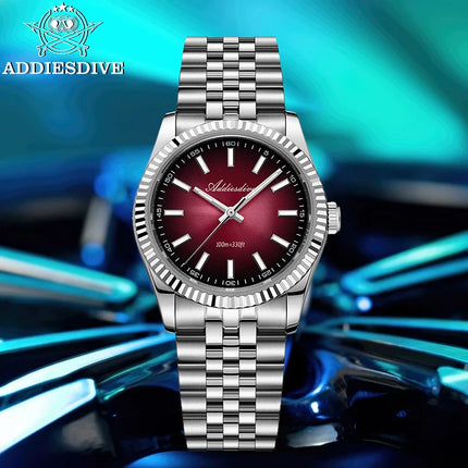 ADDIESDIVE Men Watch 36mm New Quartz Wristwatch AD2073 Sapphire Sunburst Dive 100m Waterproof BGW9 Luminous Dress Watch for Men