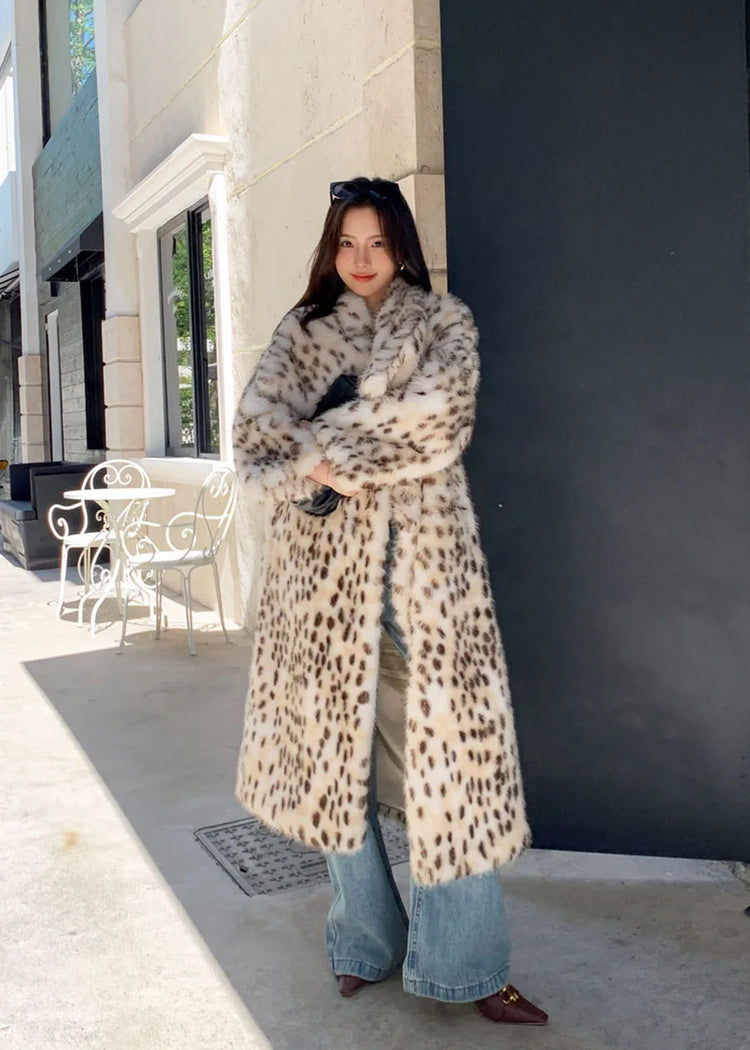 ZADORIN High Quality Elegant Loose Long Faux Fur Coat Winter Women Leopard Print Lapel Faux Mink Fur Jacket Thick Warm Fur Coats