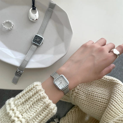 Orologio al quarzo semplice di marca per donna Orologi da donna regalo di lusso retrò Orologi da polso con cinturino in acciaio inossidabile regolabile con quadrante piccolo platinumshop