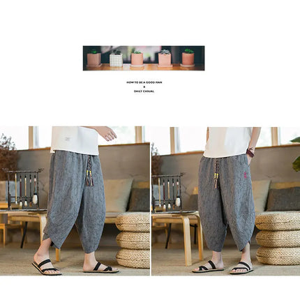 Kimono giapponese Pantaloncini tradizionali Pantaloni asiatici da uomo Samurai giapponese Pantaloni larghi da uomo in lino Yukata casual allentati