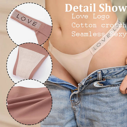 3Pcs/Set Seamless Low Waist Sexy Panties Women Thongs Rhinestones Letter Diamonds G-string Sports Thong Shorts Briefs T-back
