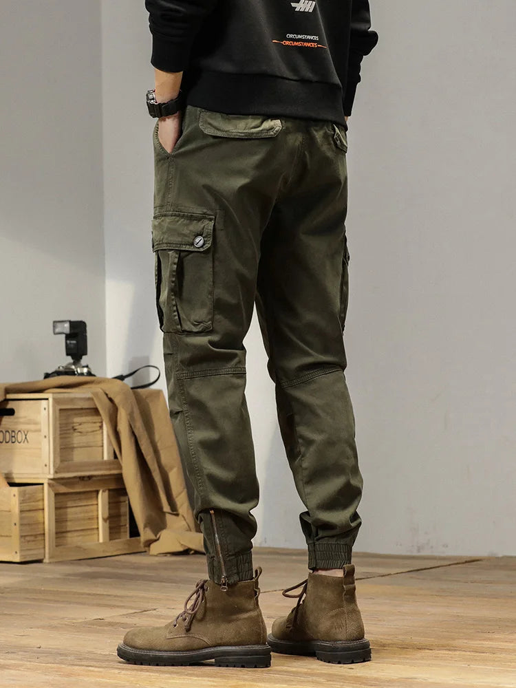 2023 New Multi-Pockets Spring Summer Cargo Pants Men Streetwear Zipper Leg Skinny Work Joggers Cotton Casual Tactical Trousers