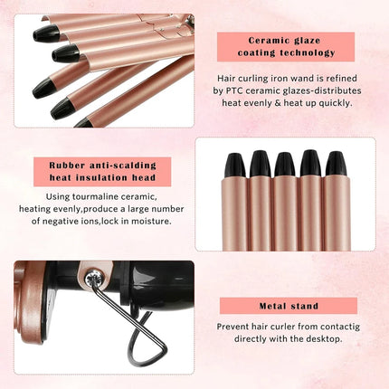 3 in 1 Deep and Small Reversible Big and Small Wave Styles Triple Barrel Deep Hair Waver Curling Iron and Curler