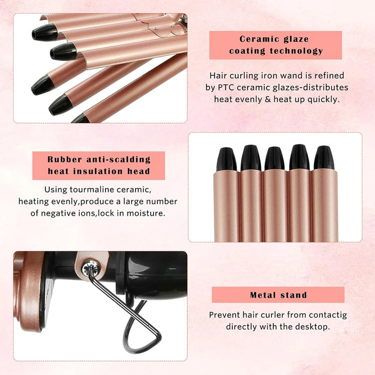 3 in 1 Deep and Small Reversible Big and Small Wave Styles Triple Barrel Deep Hair Waver Curling Iron and Curler