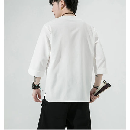 Camicie estive Uomo Stile cinese Kung Fu Tai Chi Camicette casual traspiranti tinta unita Uomo Cardigan tradizionale retrò Tang Suit