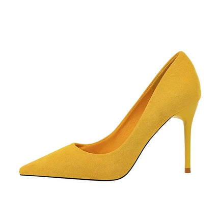 Donne 9 cm Tacchi alti Festa quotidiana Décolleté in pelle scamosciata colorata Scarpins femminili Stiletto Banchetto serale Rosso Giallo Scarpe Plus Size 34-43