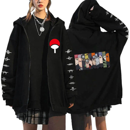Naruto Anime Zip Up Hoodie Cartoon High School Hooded Men Women Sweatshirts Harajuku Autumn Winter Zipper Pullover Fans Gift Toy
