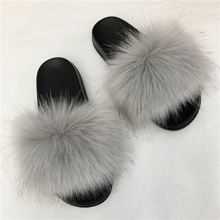 Fluffy Slippers for Women Soft Faux Fur Women's Summer Slippers Stylish Open Toe Sandals Comfy Fuzzy Indoor Outdoor Beach Shoes