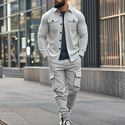 Outdoor Tactical Hunting Jacket for Men, American Heavy Heavy Men's Overalls, lined with Sports Pants, Shirt, 2 Sets PlatiNum