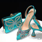 Venus Chan New Elegant Green Bling Bow décolleté con punta a punta per le donne 2024 Party italian strass scarpe e borse set coordinato