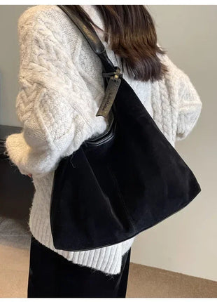 Women Suede Shoulder Bag with Zipper Hobo Bags Large Capacity Handbag Slouchy Bag Commuter Travel Bag Purses and Handbags PlatiNum