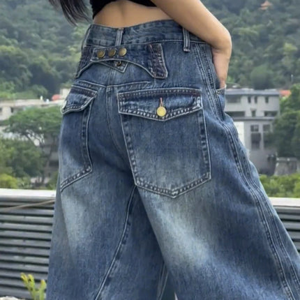 Jeans a gamba larga a vita alta Pantaloni in denim sottile da donna Jeans larghi dritti a figura intera taglie forti Sle casual