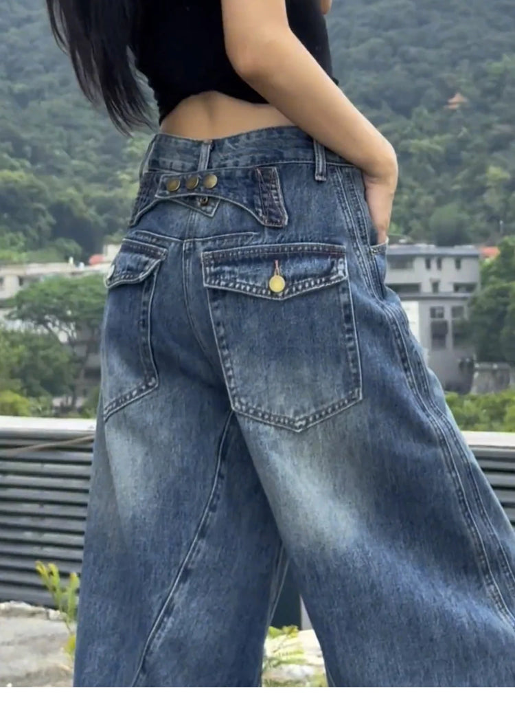 Jeans a gamba larga a vita alta Pantaloni in denim sottile da donna Jeans larghi dritti a figura intera taglie forti Sle casual