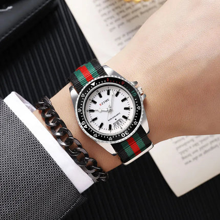Nuovo orologio da calendario con cinturino in nylon da uomo alla moda, lussuoso e semplice orologio al quarzo con luce notturna per uomo d'affari e donna platinumshop