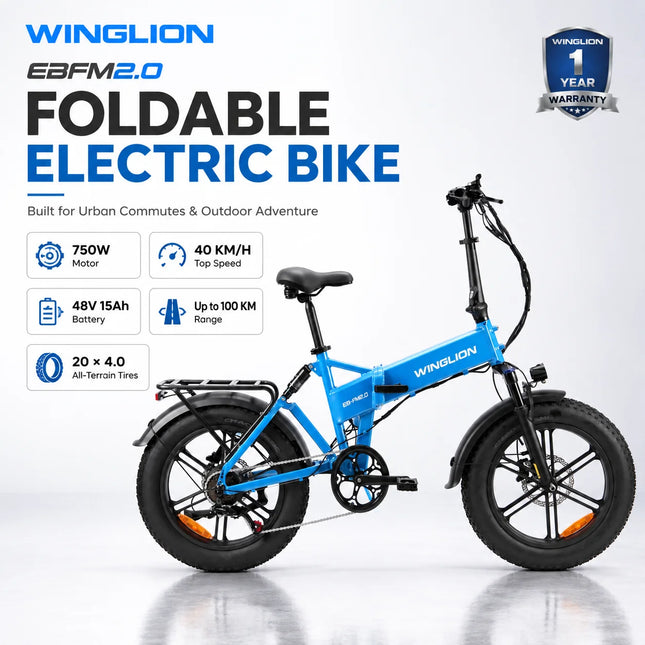 New WINGLION eb-fm2.0 Foldable Electric Bicycle, 720W Motor, 48V 15AH Battery, 20"x4.0 Fat Tires, Hydraulic Brake, Ideal for Adults, City, Home, Work