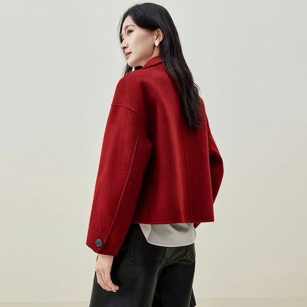 SENTUBILA 100% Wool Winter Jackets for Women Short Coats 2026 Stand Turtleneck Unlined Wool Outerwears Female Clothes W44O56626