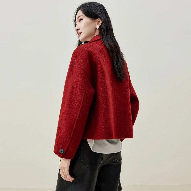 SENTUBILA 100% Wool Winter Jackets for Women Short Coats 2026 Stand Turtleneck Unlined Wool Outerwears Female Clothes W44O56626