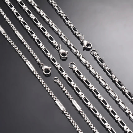 New 1 piece Stainless Steel Square Pearl Chain Necklace 3:1 Handmade Box Chain DIY Jewelry Making Bracelet Anklet Necklace PlatiNum