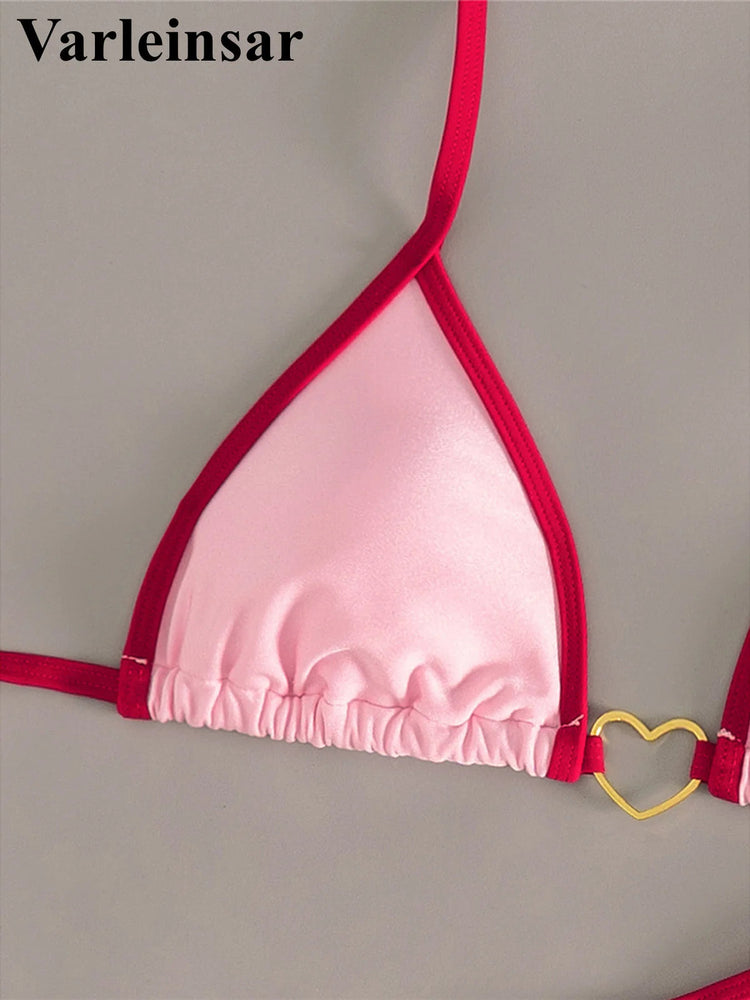XS - L Halter Mini Micro Perizoma Bikini Donna Costumi da bagno Costume da bagno femminile Bikini a due pezzi Costume da bagno imbottito Costume da bagno V7595 PlatiNum
