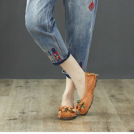 AmaxluluE Jeans larghi strappati da donna alla moda estiva Pantaloni in denim ricamati per il tempo libero da donna Pantaloni Harem elastici da donna vintage