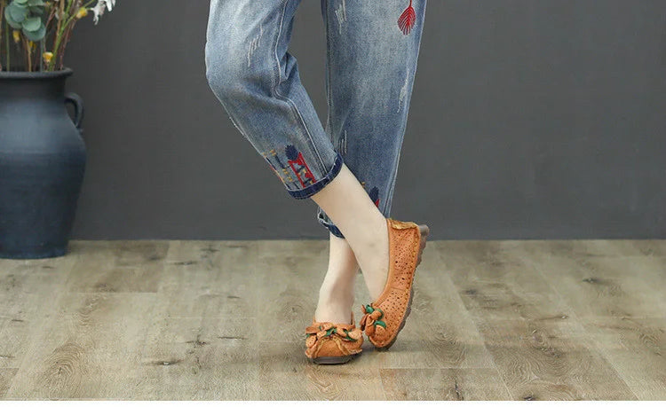 AmaxluluE Jeans larghi strappati da donna alla moda estiva Pantaloni in denim ricamati per il tempo libero da donna Pantaloni Harem elastici da donna vintage