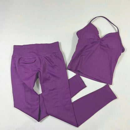 Yoga 2pcs Impact Gym Set Women Backless Tank Tops High Waist Scrunch Seamless Shorts Fitness Clothes Activewear Workout Sets