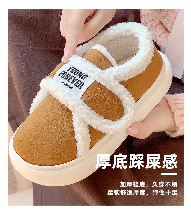 Indoor Warm Cotton Slippers For Women Winter Platform Shoes Soft Plush Thick Sole Girls Home Floor Daily Walking Fluffy Shoes