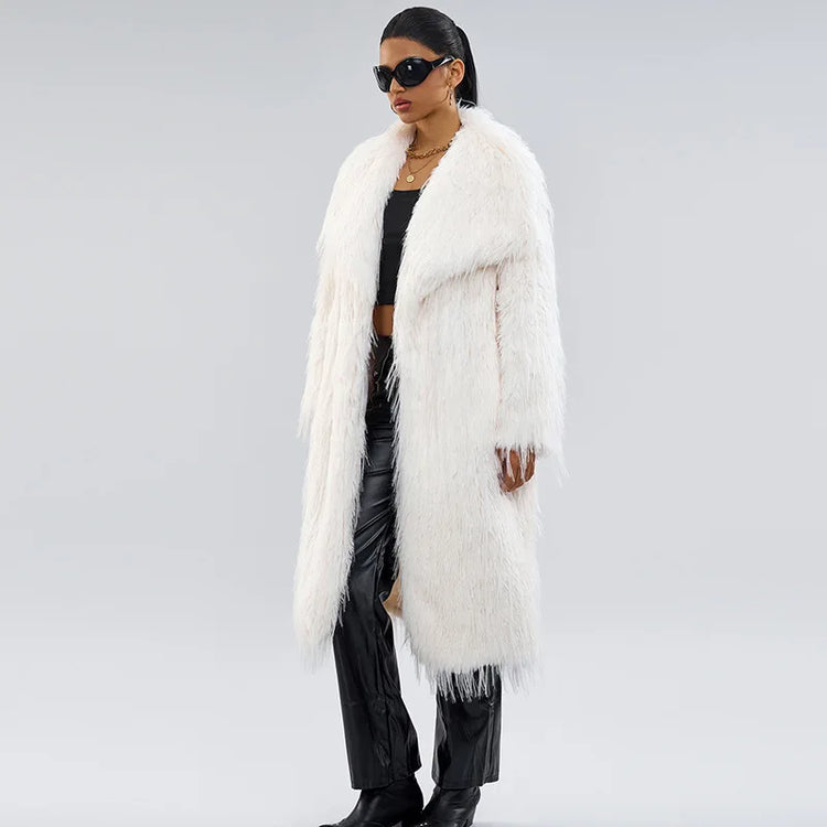 ZADORIN Luxury Designer Tassels Long Black Faux Fur Coat Woman Clothing Winter Big Lapel Fluffy Warm Faux Fur Jacket Outerwears