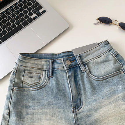 SINGREINY Women's Gradient Denim Shorts, High Quality, Aesthetic, Casual, Comfortable, American Retro Style, Basic, Beach