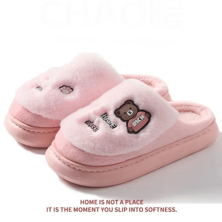 Thicken Warm Long Plush Slippers for Women Winter 2026 Chunky Platform Fluffy Furry Fur Slippers Couple Plus Size Indoor Shoes