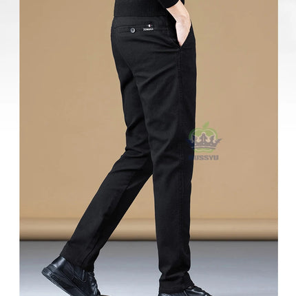 Autumn Winter Cotton Fabric Stretch Casual Pants Men Slim Fit Grey Black Korea Work Classic Brown Cargo Trousers Male 28-38