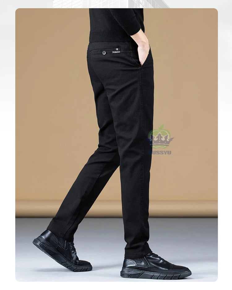 Autumn Winter Cotton Fabric Stretch Casual Pants Men Slim Fit Grey Black Korea Work Classic Brown Cargo Trousers Male 28-38