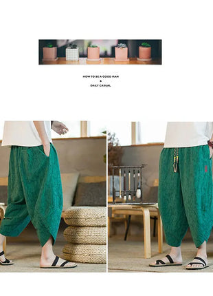 Kimono giapponese Pantaloncini tradizionali Pantaloni asiatici da uomo Samurai giapponese Pantaloni larghi da uomo in lino Yukata casual allentati