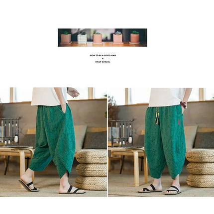 Kimono giapponese Pantaloncini tradizionali Pantaloni asiatici da uomo Samurai giapponese Pantaloni larghi da uomo in lino Yukata casual allentati