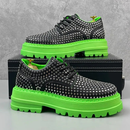 Luxury Designer Rivets Men Leather Casual Shoes Fashion Breathable Height Increasing Male Brogue Derby Shoes Zapatillas Hombre