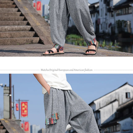 Pantaloni da uomo di alta qualità, casual, traspiranti, comodi, con elastico in vita, stile giapponese, vintage, alla moda, larghi, modello harem.