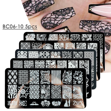 5 Sheets Lace Flowers Nail Stamping Plates Mandala Geometric Nail Art Stamp Templates Polish Printing Stencils Manicure Tools