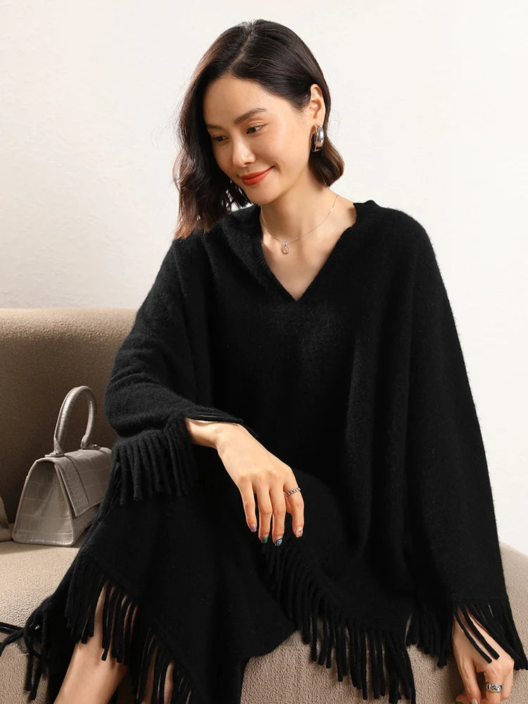 Women's Tassels Long Skirts Autumn Winter 100% Cashmere Knitwear Soft Warm Retro Casual Clothing Versatile Hide Fat Make Slim PlatiNum