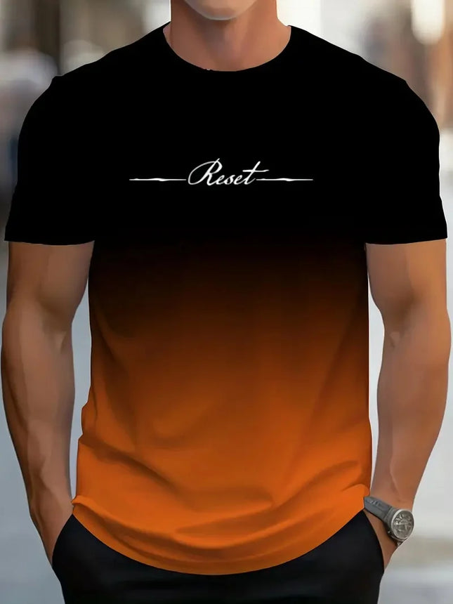 Men's Gradient Retro Letter 3D Printed T-shirt Summer Outdoor Casual Sports Quick Dry Short Sleeve Tops Plus Size Men's Clothing