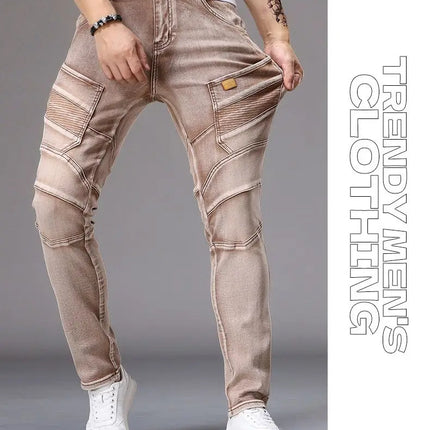 Men's Casual Jeans Vintage Straight Leg Elastic Slim Fit Autumn Winter Sweatpants Trousers Skinny Y2k Jeans Men's Cargo Pants