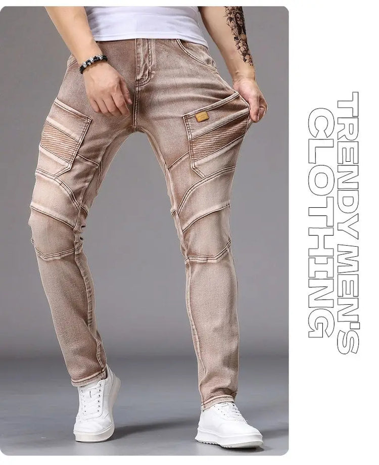 Men's Casual Jeans Vintage Straight Leg Elastic Slim Fit Autumn Winter Sweatpants Trousers Skinny Y2k Jeans Men's Cargo Pants