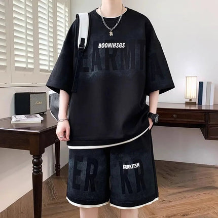 Pantaloncini a maniche corte stampati con lettera di personalità della moda da uomo set di due pezzi set di t-shirt traspirante per sport all'aria aperta platinumshop