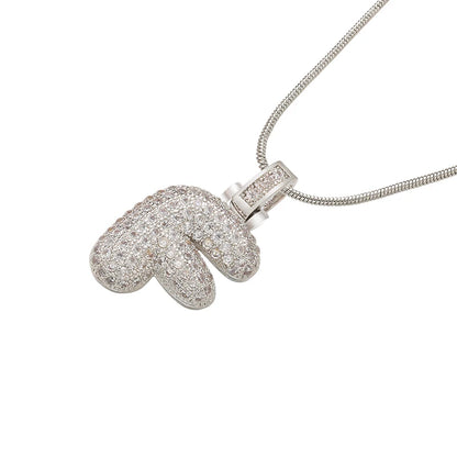ZHUKOU Colore argento Bubble lettere iniziali collane 26 lettere pendenti collane per le donne Ottone CZ Gioielli all'ingrosso VL34