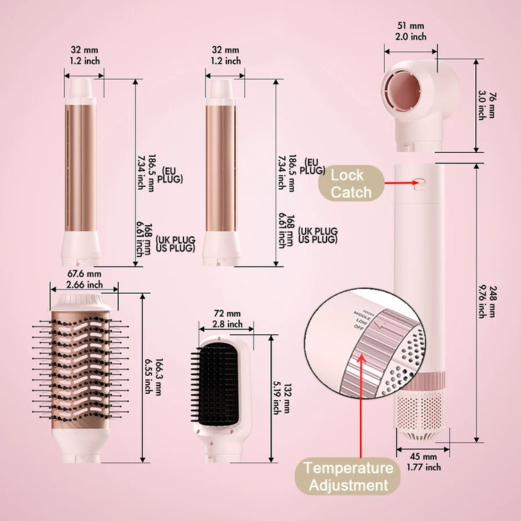 5in1 Hair Dryer Brush Curling Iron Hair Dryer Detachable Auto Wrap Curlers Fast Drying Electric Styling Hair Blower Brush